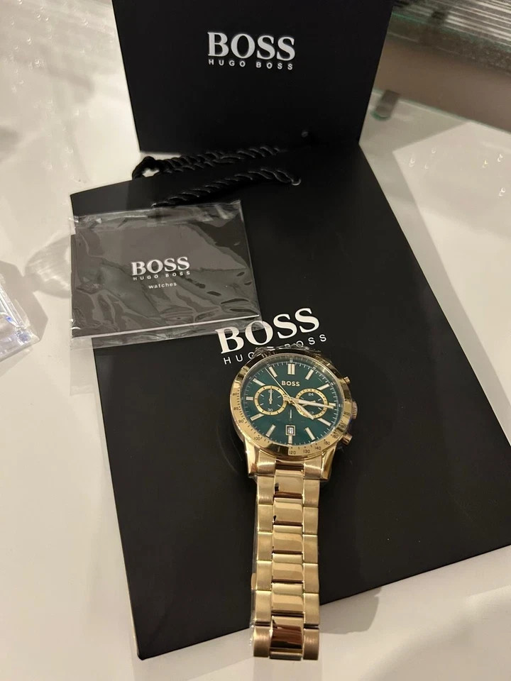 New HUGO BOSS HB1513923 Allure Gold Green Stainless Steel Chrono Mens Watch UK - Image 6
