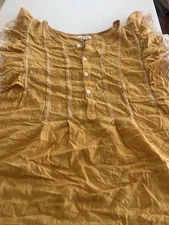 Max Studio Women’s Plus Size 3XL Mustard Yellow Ruffle Sleeve Tank Button Down