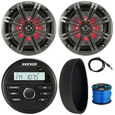 Kicker Gauge Style Receiver, Cover, 2x 6.5" 195W Speakers, Grille, Antenna, Wire