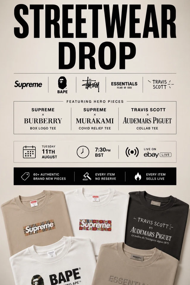 🔥 STREETWEAR DROP | Supreme x Burberry & More | NO RESERVE