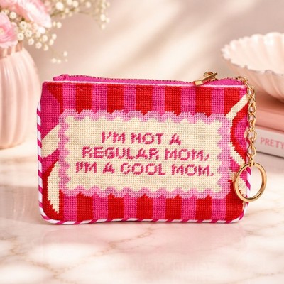 Hi Peach Layne Cool Mom Needlepoint Keychain Pouch
