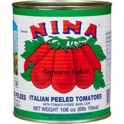 NINA Genuine Italian Peeled Tomatoes w/ Puree & Basil Leaf - 106 oz Can