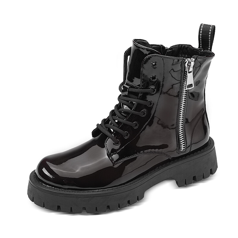 Mens High Top Lace Up Patent Leather Ankle Boots Round Toe