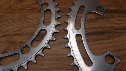 Platos de bicicleta de carretera 1976 Shimano Dura Ace primera generación GA-200 53/42 T 5 velocidades - Imagen 3 de 11
