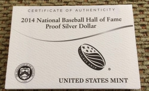 2014 BASEBALL HALL OF FAME PROOF SILVER DOLLAR OGP FROM US MINT - Picture 3 of 4