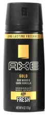 AXE GOLD Oud Wood & Dark Vanilla 48H FRESH Deodorant Body Spray 4 oz 113g NEW