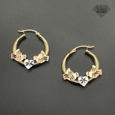 14K Gold Hoop Earrings Tri Color Heart Dove 25MM Hoop Earrings For Women Girls