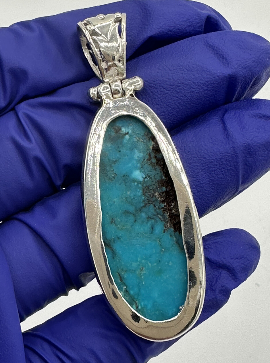 Unique Solid Sterling Silver 925 Long Oval Blue T… - image 11