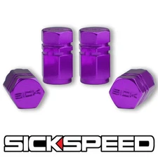 4 PC PURPLE HEXAGONAL CHROMED ALUMINUM VENTIL VALVE STEM CAPS FOR TIRES P6