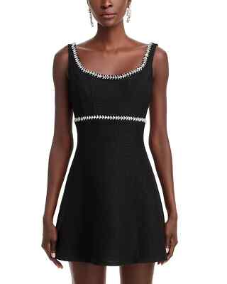 #ad Aqua L82002 Black Rhinestone Trim Tweed Mini Dress Size S $94.40