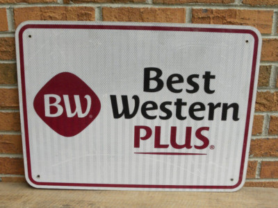 Retired Best Western Plus Hotel, Highway Road Sign, Metal, 24'' x 18''