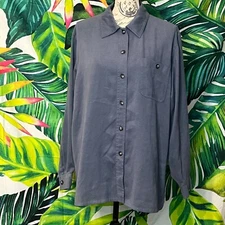 Y2K Talbots Medium Steel Blue Faux Suede Button Down Fall Winter Cozy Shirt