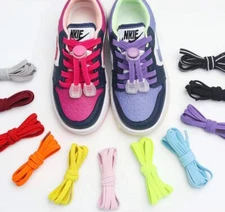No Tie Lock 100cm FLAT Shoelaces Elastic Shoe Laces String Kids Adults Sneakers