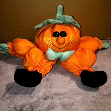 Vintage Halloween Pumpkin Plush/stuffed animal Nylon Mr. Pumpkinhead 15" Fall