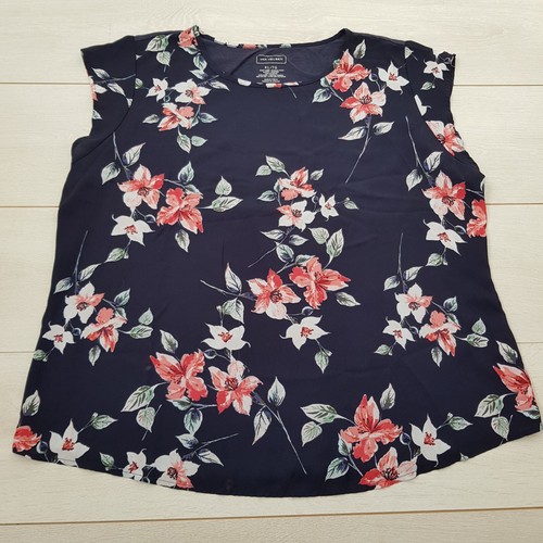 VAN HEUSEN Blouse Top Size 18-20 Navy Floral Short Cap Sleeve Summer Casual