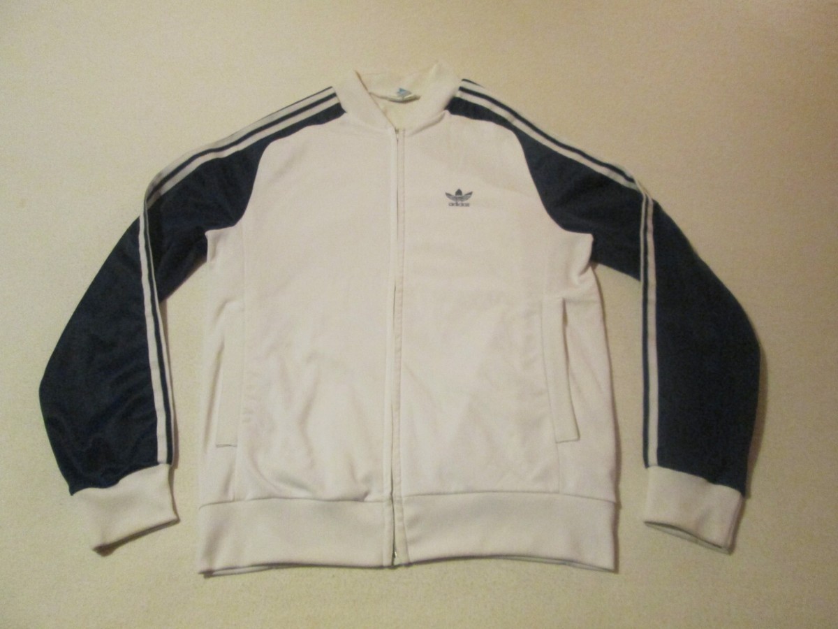 Veste Bomber Vintage Adidas Firebird 70s Y2K - Taille L - Coupe Superstar - Bleu Marine Et Blanc