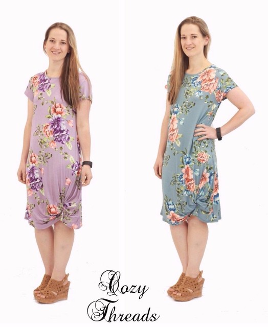Ladies Floral Flock Print Shift Dress In Blue Coral Lime Green Boutique Dress