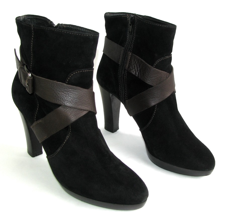 MINELLI Stiefel Stiefeletten Absätze 10.5 cm Leder schwarz und braun 40 MINELLI Stiefel Stiefeletten Absätze 10.5 cm Leder schwarz und braun 40