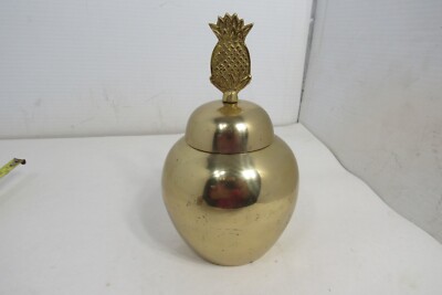 Solid Brass Pineapple Urn, Container Lidded 7'' Tall