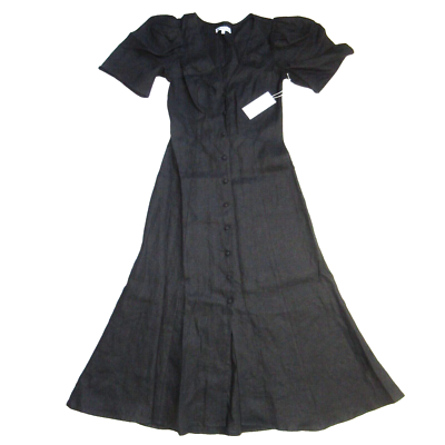 NWT Reformation Newbury in Black Linen Puff Sleeve Midi Shirt Dress 2 $218  | eBay