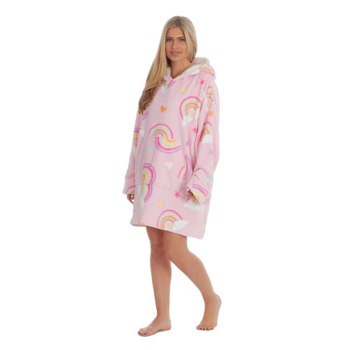 Womens Ladies Baby Pink Rainbows Clouds Oversized Lounge Snuggle