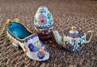 Vintage Cloisonne Ornament Collection Shoe, Egg Pot, Teapot