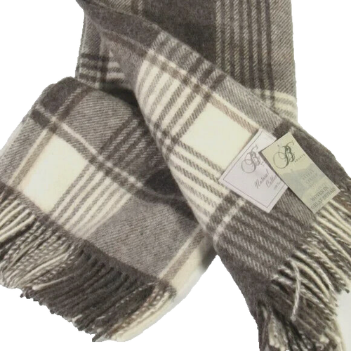 Bronte Throw Naturale e Marrone 100% Pura Lana Made in Great Britain 78" x 54" - Foto 3 di 4