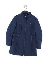 Heine Women's Coat Uk 14 Blue Checkered Polyester With Polyamide Overcoat