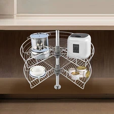 24"Kidney Chrome 2-Shelf Lazy Susan Kitchen  Base Cabinet Corner Organizer Rack