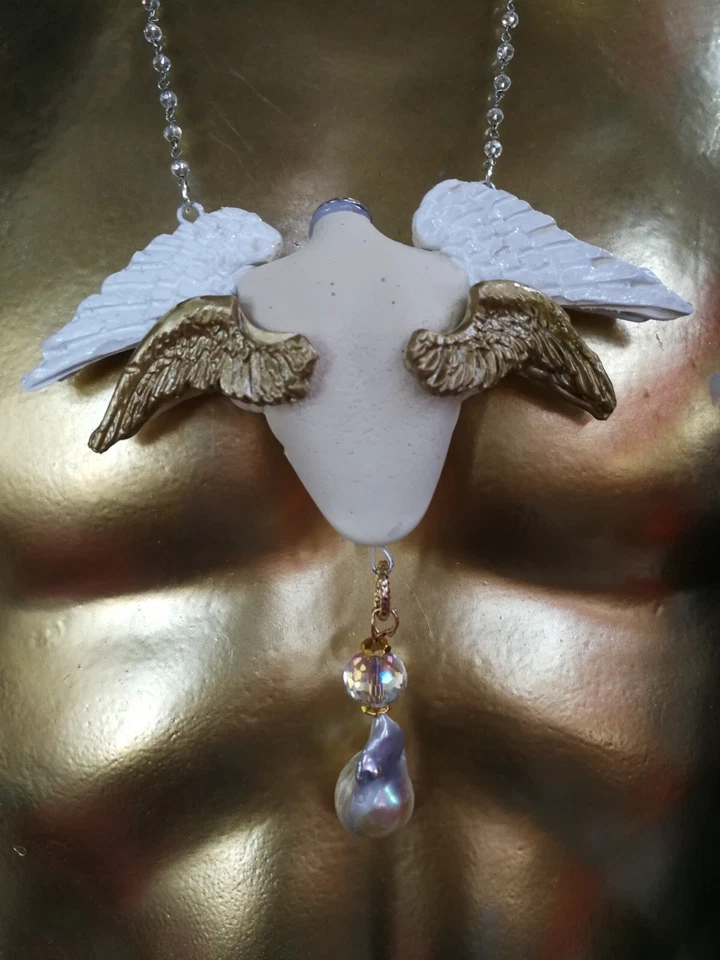 Collar Colgante Talismán Querubín Ángel Guardián Alado Joyería Buena Suerte Foto 4 de 4