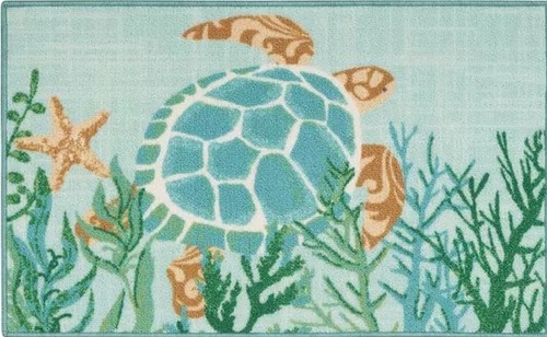 NYLON PRINTED KITCHEN RUG (nonskid back)(17"x28") SEALIFE, STARFISH & TURTLE, NR - 第 1/2 張圖片