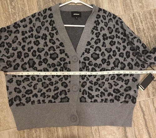 NUEVO MONROW Cárdigan de Leopardo de Gran Tamaño en Gris Jaspeado Talla Pequeña - Imagen 7 de 11