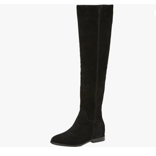 Black Women Almond Toe Knee High Boots with Partial Zipper Stretchy Long Boot