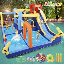 JOYLDIAS Inflatable Bounce House Kids Water Slide Park Splash Pool w/550W Blower