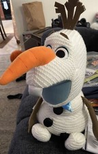 Disney Store Frozen Olaf Snowman Knit Crochet Satin Bow Stuffed Plush 16 Inch