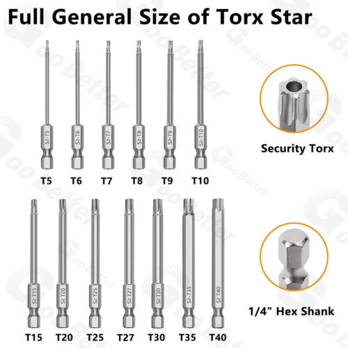 Extra Long Torx Star Hex Security Bit Tamper Proof Screwdriver With Hole T5-T50 - Picture 3 of 70
