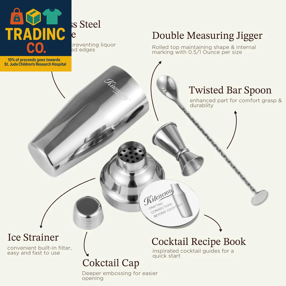 Cocktail Shaker, 24Oz Drink Shaker with Bartender Strainer, Measuring Jigger, B - Image 3 of 4