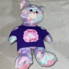 Build A Bear Rainbow Kitty Cat Plush Stuffed Animal 16" BABW Talks I Love You