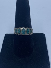 Sterling Silver Turquoise Chip Inlay band Size 9 Ring 5.9g
