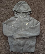 Nike Sportswear women  s Gray Snap Front Fleece Hoodie High Neck Pockets L