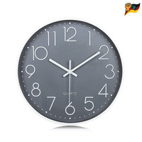 Wanduhr 30Cm Grau 3D Ziffern Lautlos Quarz Analog Deko