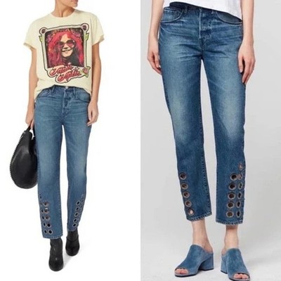 3x1 Hollow Higher Ground Grommet Boyfriend Crop Dita Jeans $365 Size 24