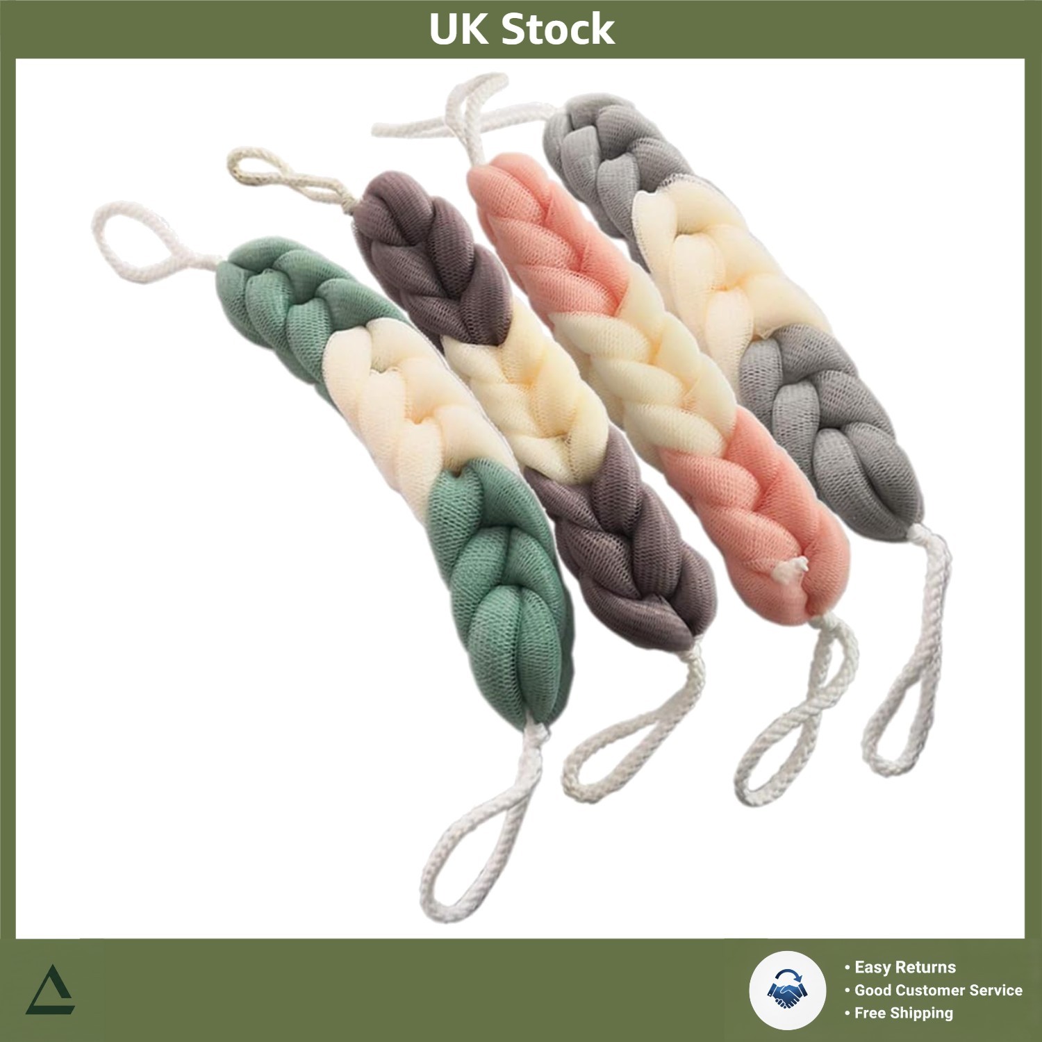 Durable Long Stretch Back Scrubber Braided Mesh Exfoliating Loofah Sponge 4pk