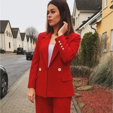 ZARA Double Breasted Oversize Blazer Cherry Red Sz XS J18 