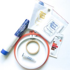 Cross Stitch Supplies, Fabric, Hoops, Needle Case, Vintage Lot