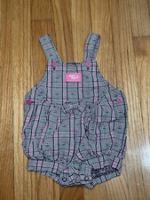 Vintage OshKosh B  gosh Pink Plaid Floral Bubble Romper 12M Overalls USA