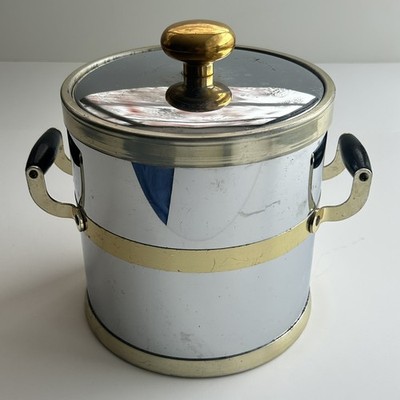Vintage MCM Chrome Brass Ice Bucket Kraftware Insulated Barware