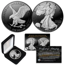 Black RUTHENIUM SILHOUETTE 1 Troy Oz US Mint 2024 American Silver Eagle with Box