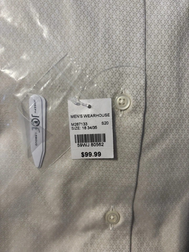 Camisa de vestir Joseph Abboud para hombre, talla 16, 34/35, calce ajustado, beige, fácil cuidado Foto 2 de 3