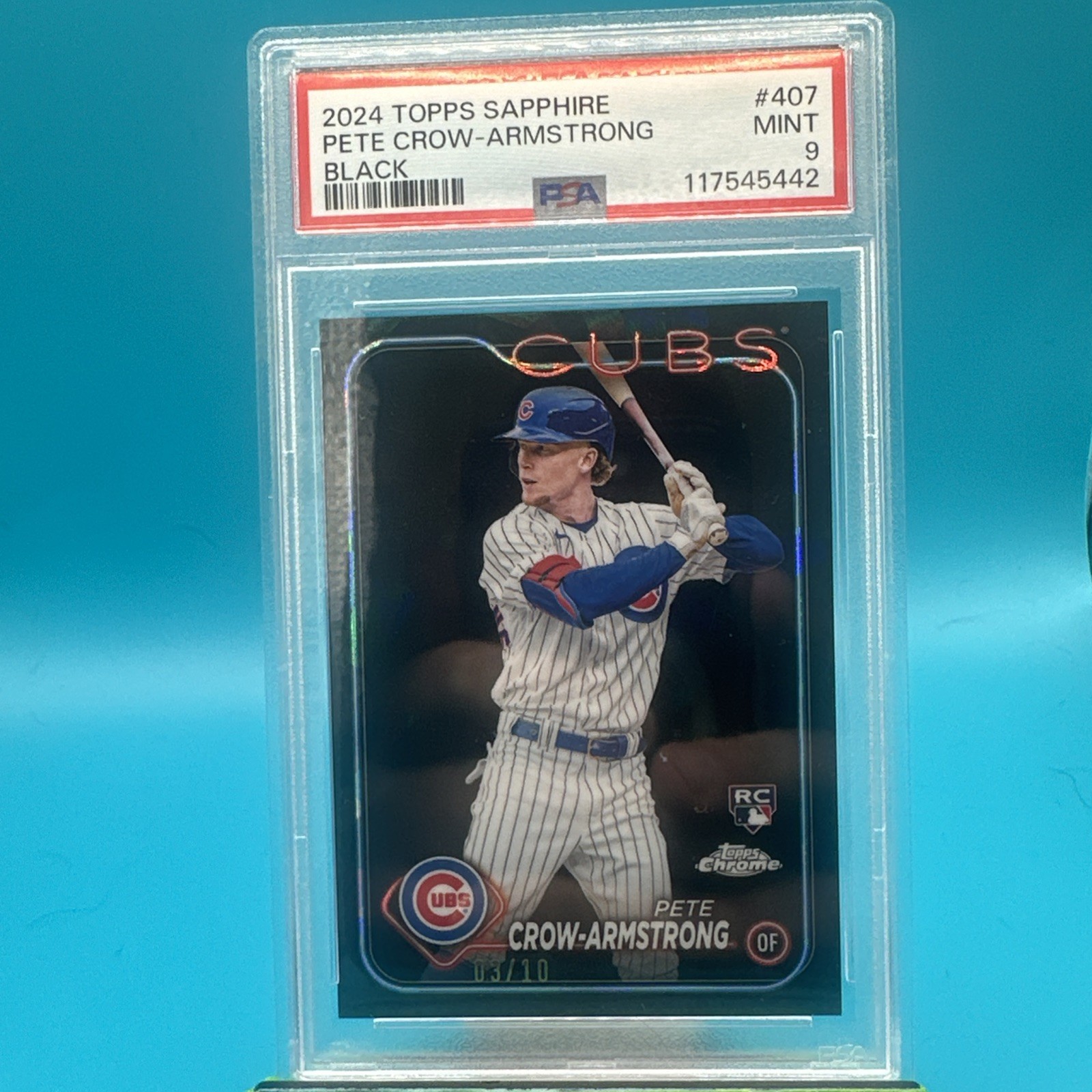 Pete Crow-Armstrong 2024 Topps Chrome Sapphire Rookie Black /10 PSA 9